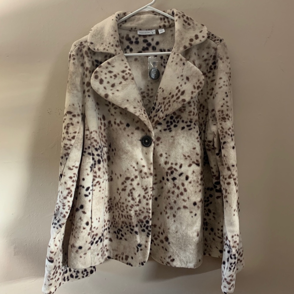 Susan Graver Women's Large Cream Print Coat NWT